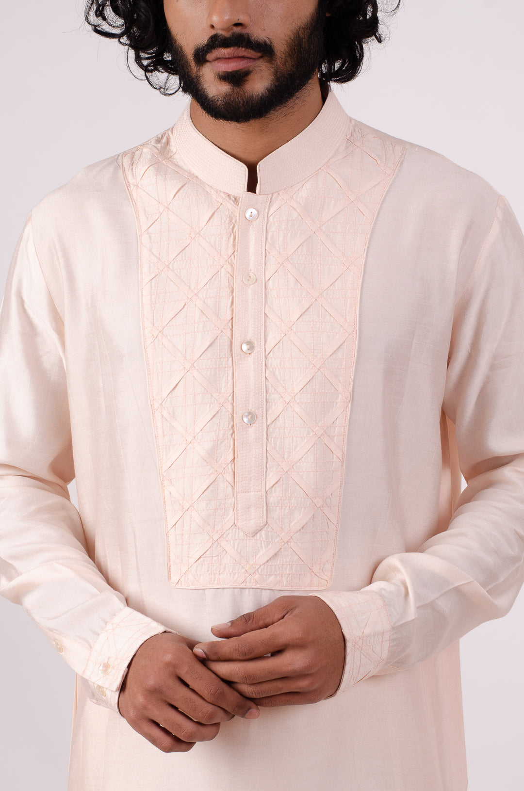 LIGHT PINK PINTUCK NECKLINE KURTA (only kurta)