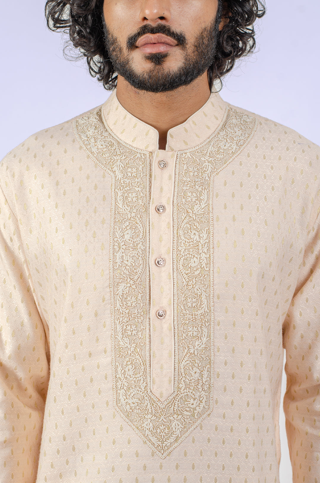 PEACH MACHINE EMBROIDERED NECKLINE KURTA (only kurta)
