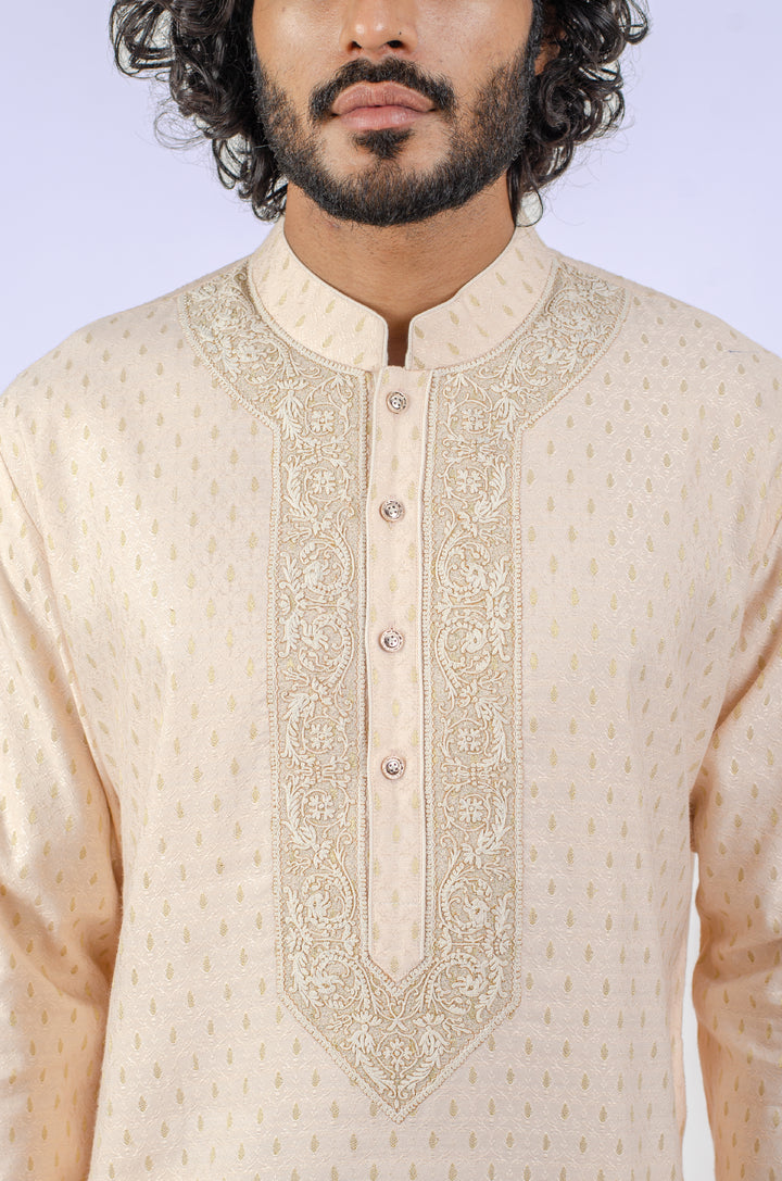 PEACH MACHINE EMBROIDERED NECKLINE KURTA (only kurta)