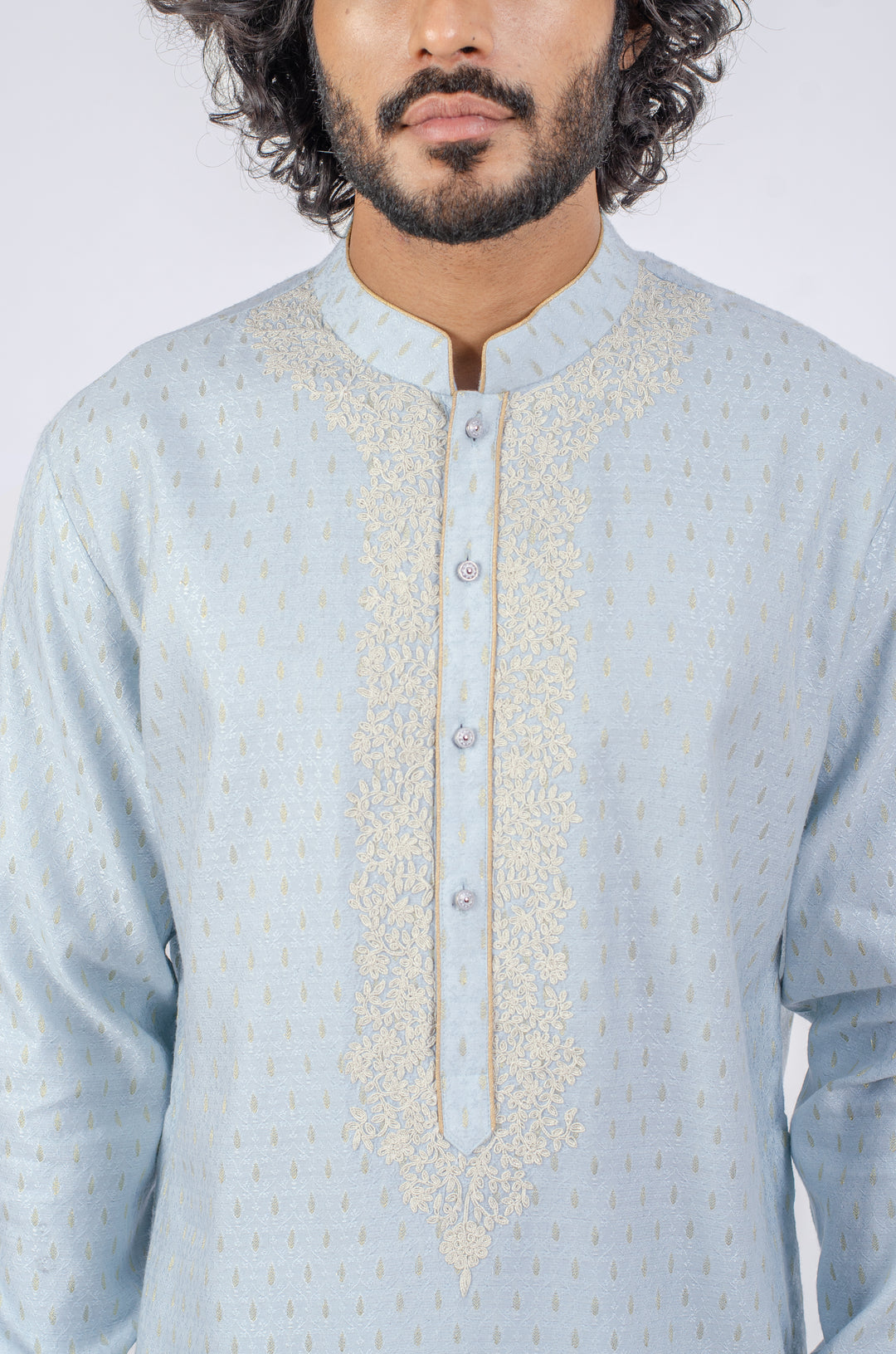 POWDER BLUE KIRAN DORI EMBROIDERED NECKLINE KURTA (only kurta)