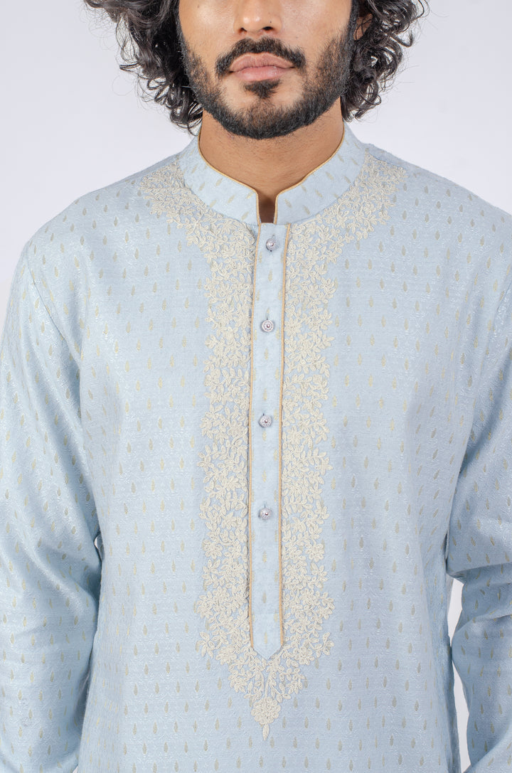 POWDER BLUE KIRAN DORI EMBROIDERED NECKLINE KURTA (only kurta)