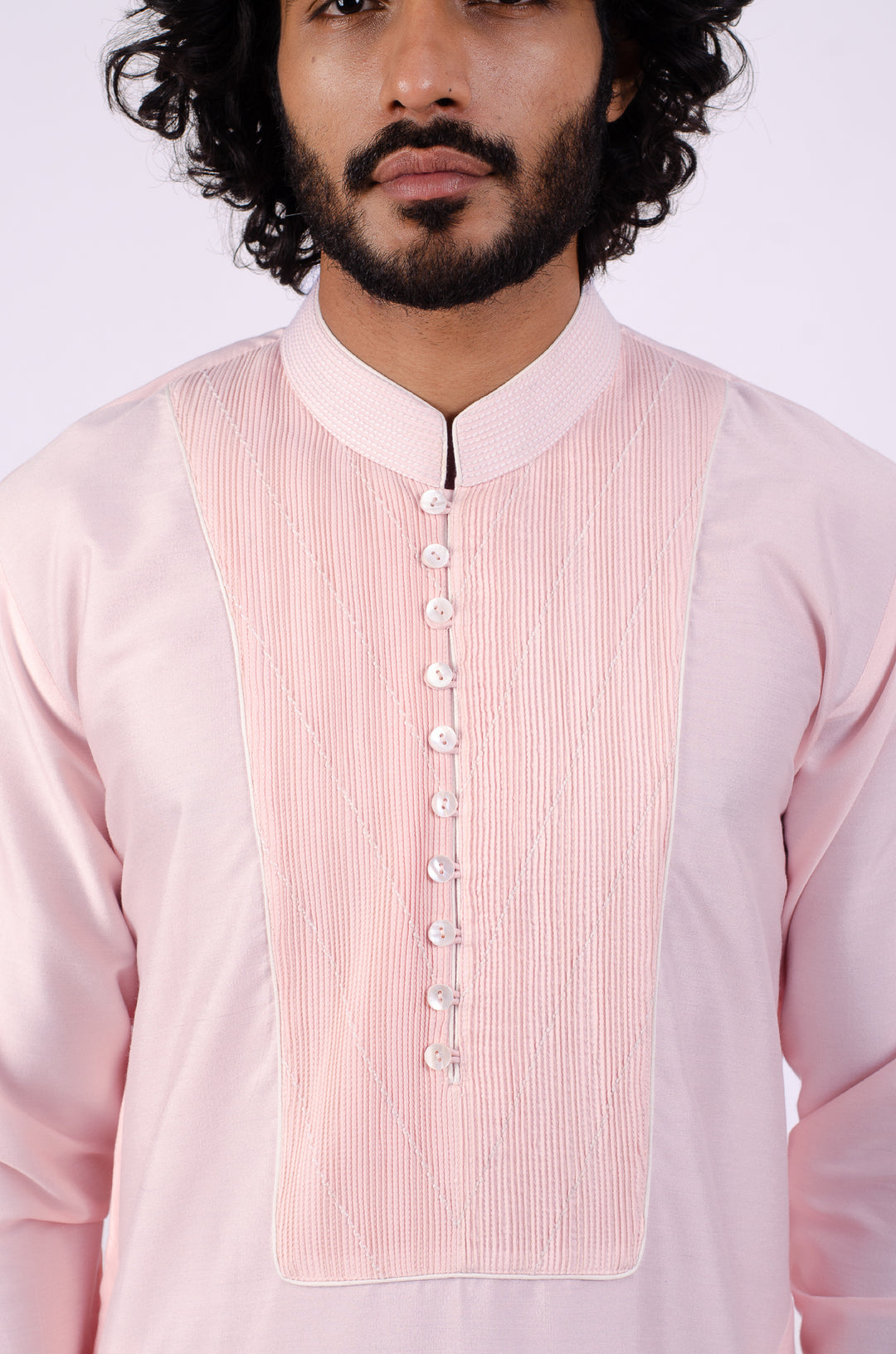 LIGHT PINK PINTUCK NECKLINE KURTA (only kurta)