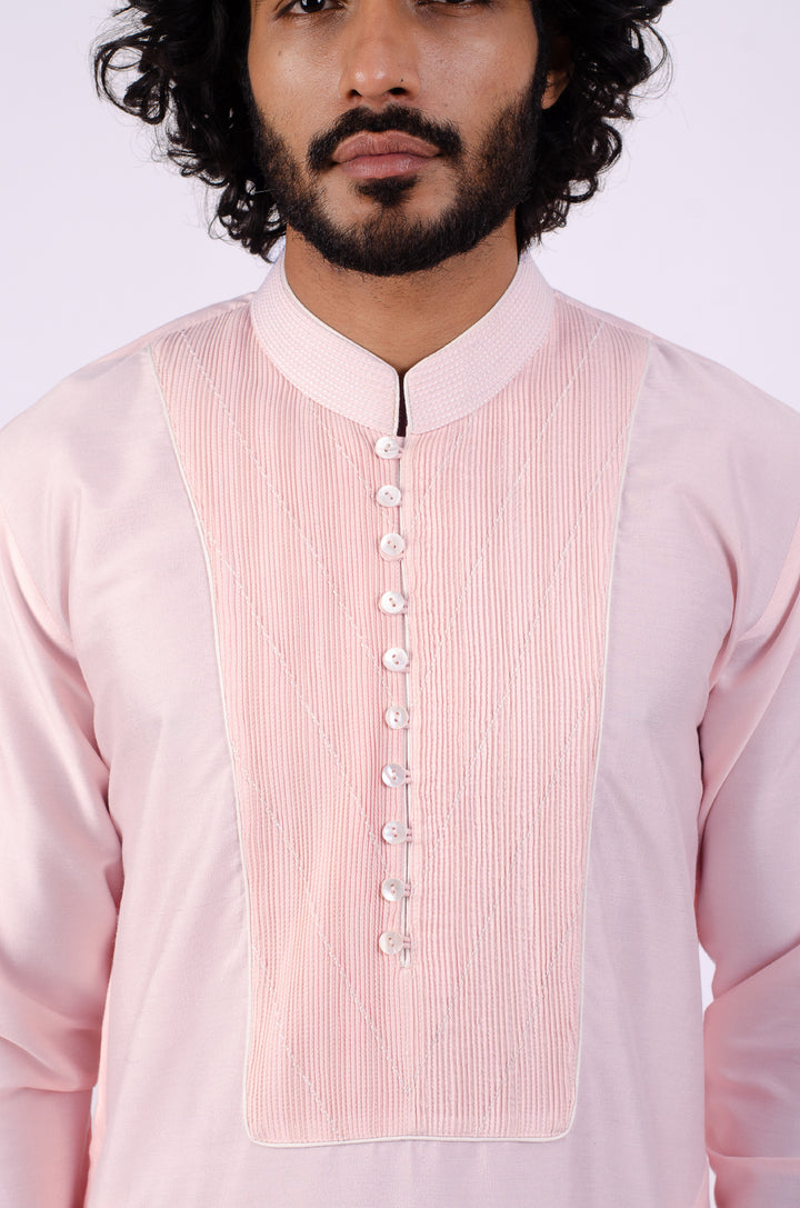 LIGHT PINK PINTUCK NECKLINE KURTA (only kurta)