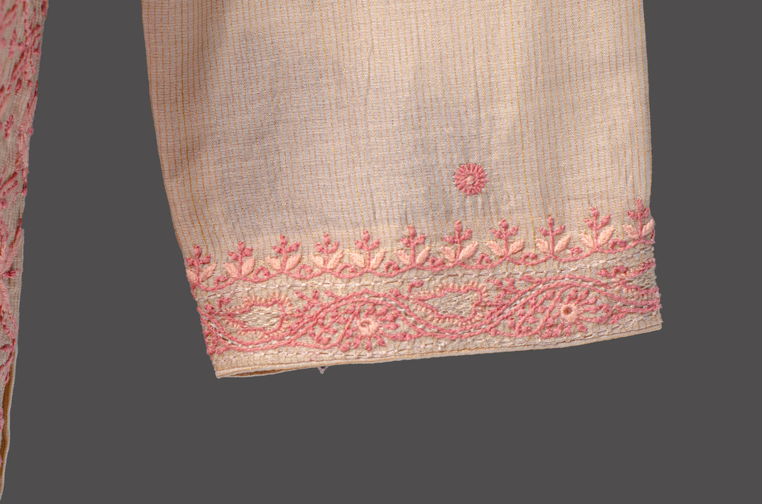 Men's Off-White Chanderi Kurta Set with All-Over Hand Chikankari Embroidery