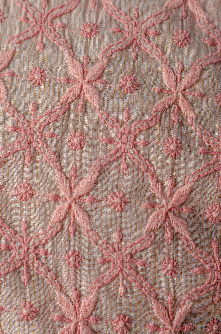 Men's Off-White Chanderi Kurta Set with All-Over Hand Chikankari Embroidery