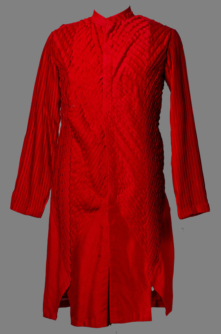 Red Chanderi Kurta Set with All-Over Pintuck Detailing