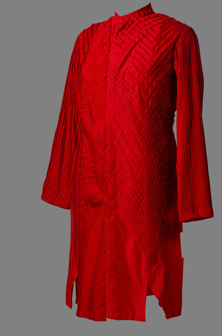 Red Chanderi Kurta Set with All-Over Pintuck Detailing