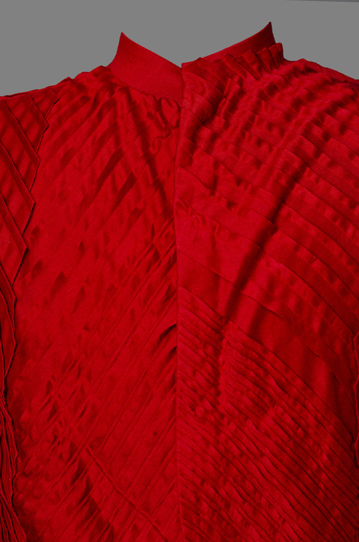 Red Chanderi Kurta Set with All-Over Pintuck Detailing