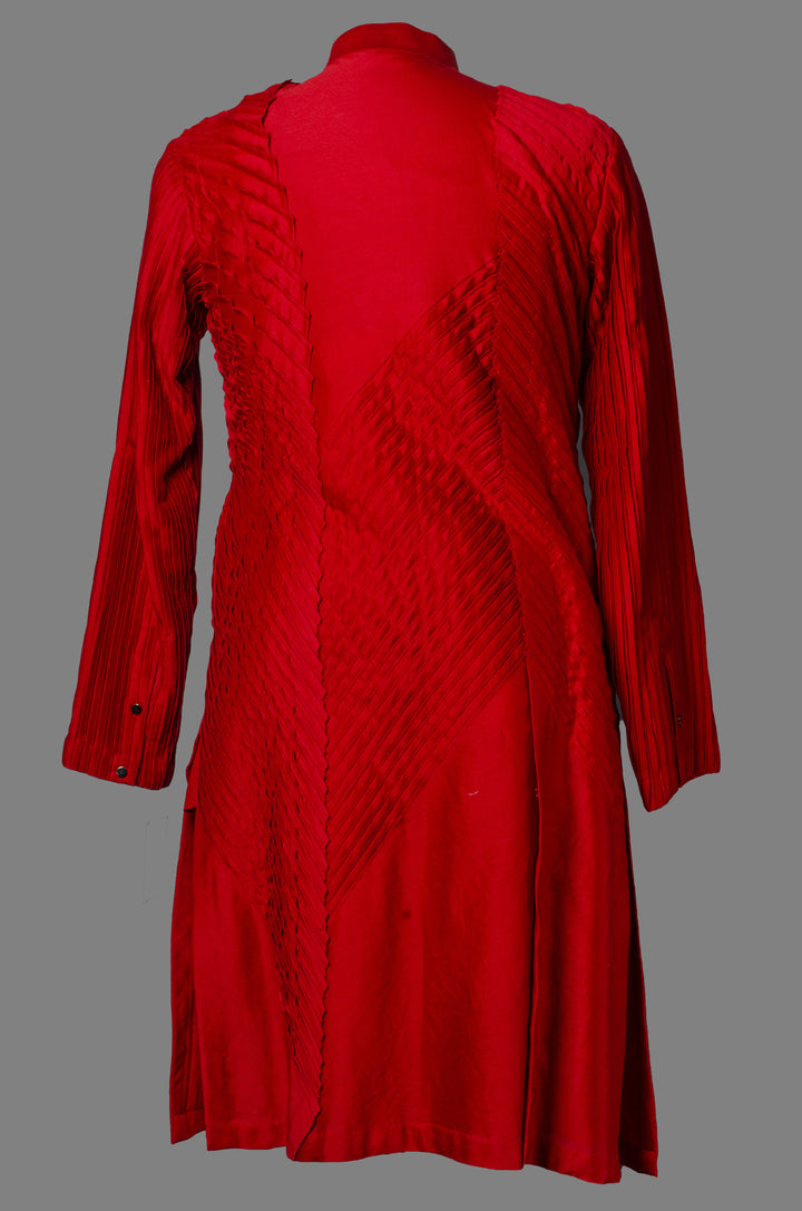 Red Chanderi Kurta Set with All-Over Pintuck Detailing