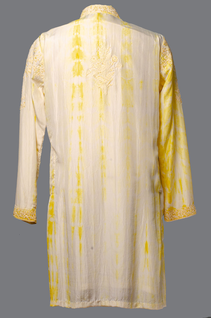 Yellow Tie & Dye Silk Kurta Set with Hand & Machine Embroidery