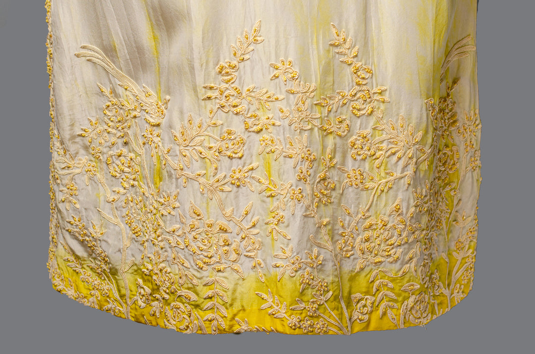 Yellow Tie & Dye Silk Kurta Set with Hand & Machine Embroidery