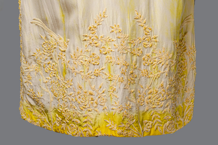 Yellow Tie & Dye Silk Kurta Set with Hand & Machine Embroidery