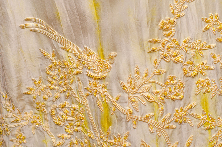 Yellow Tie & Dye Silk Kurta Set with Hand & Machine Embroidery