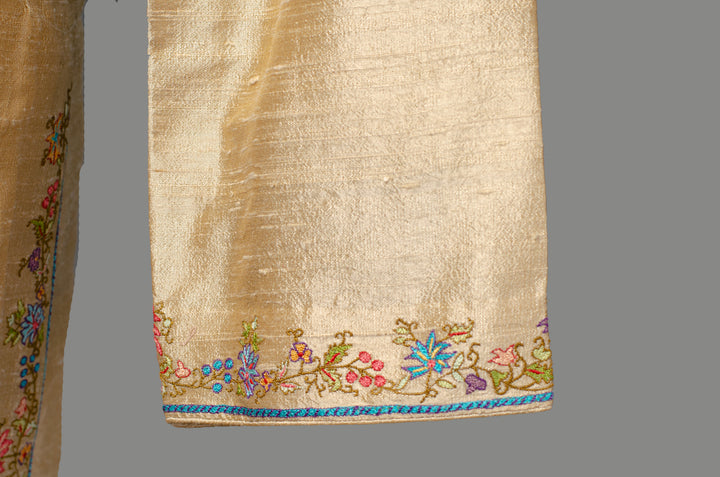 Men’s Beige Raw Silk Kurta Bundi Set with Kashmiri Embroidery