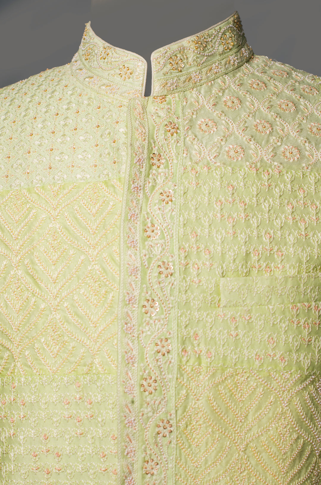 Green Chanderi Silk Bundi for Men | Hand & Machine Embroidered Nehru Jacket | Festive & Wedding Wear