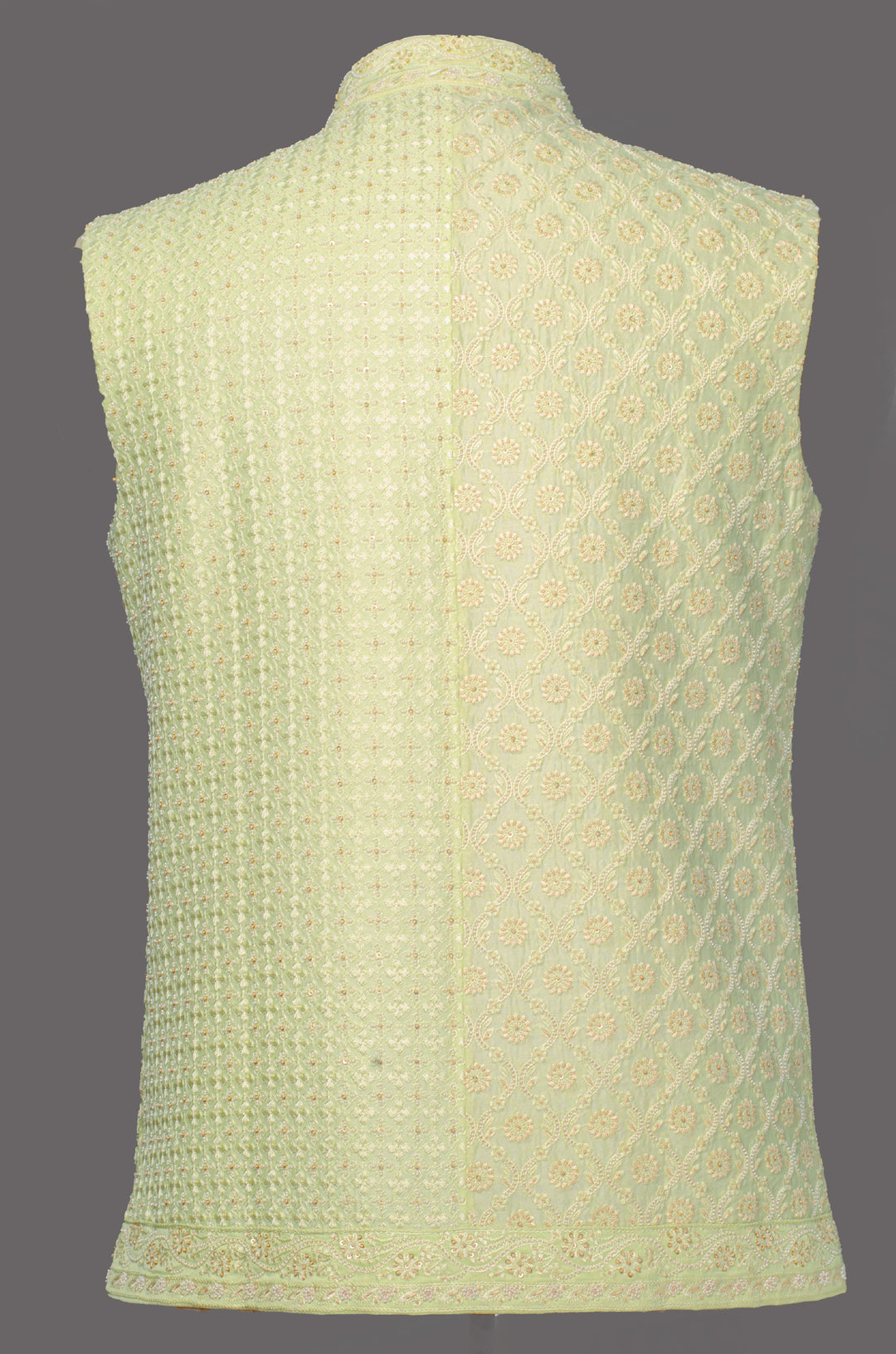 Green Chanderi Silk Bundi for Men | Hand & Machine Embroidered Nehru Jacket | Festive & Wedding Wear
