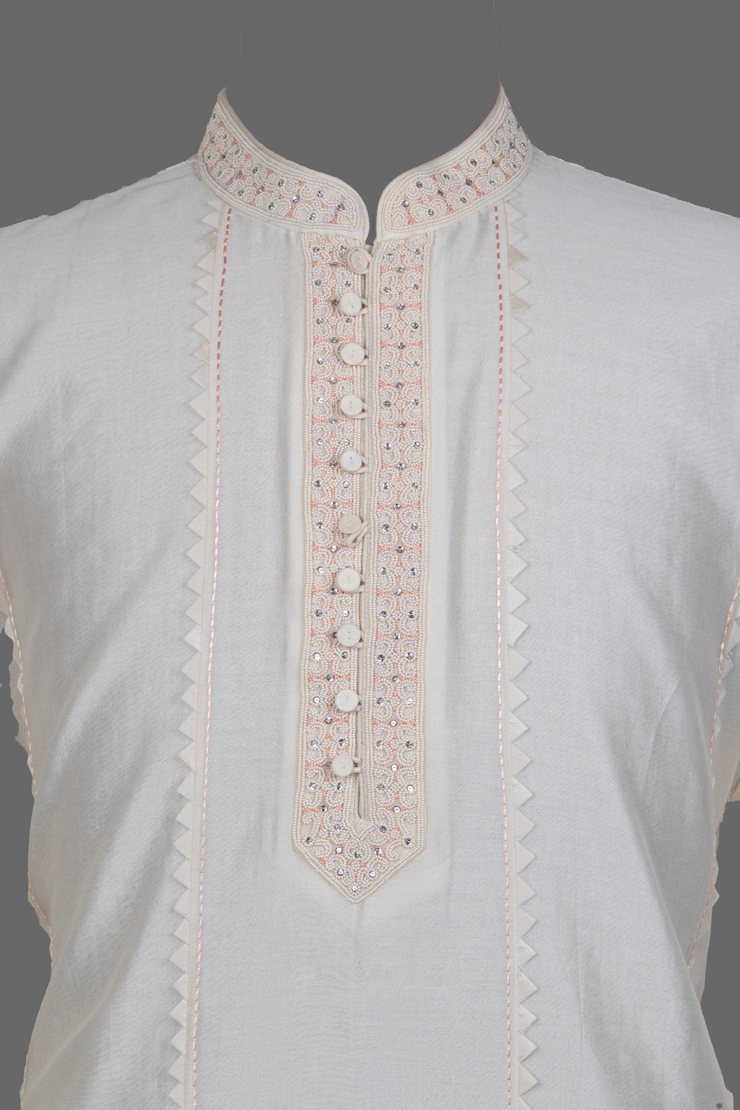 Off-White Chanderi Kurta for Men | Hand Embroidered Designer Kurta | Festive & Wedding Wear