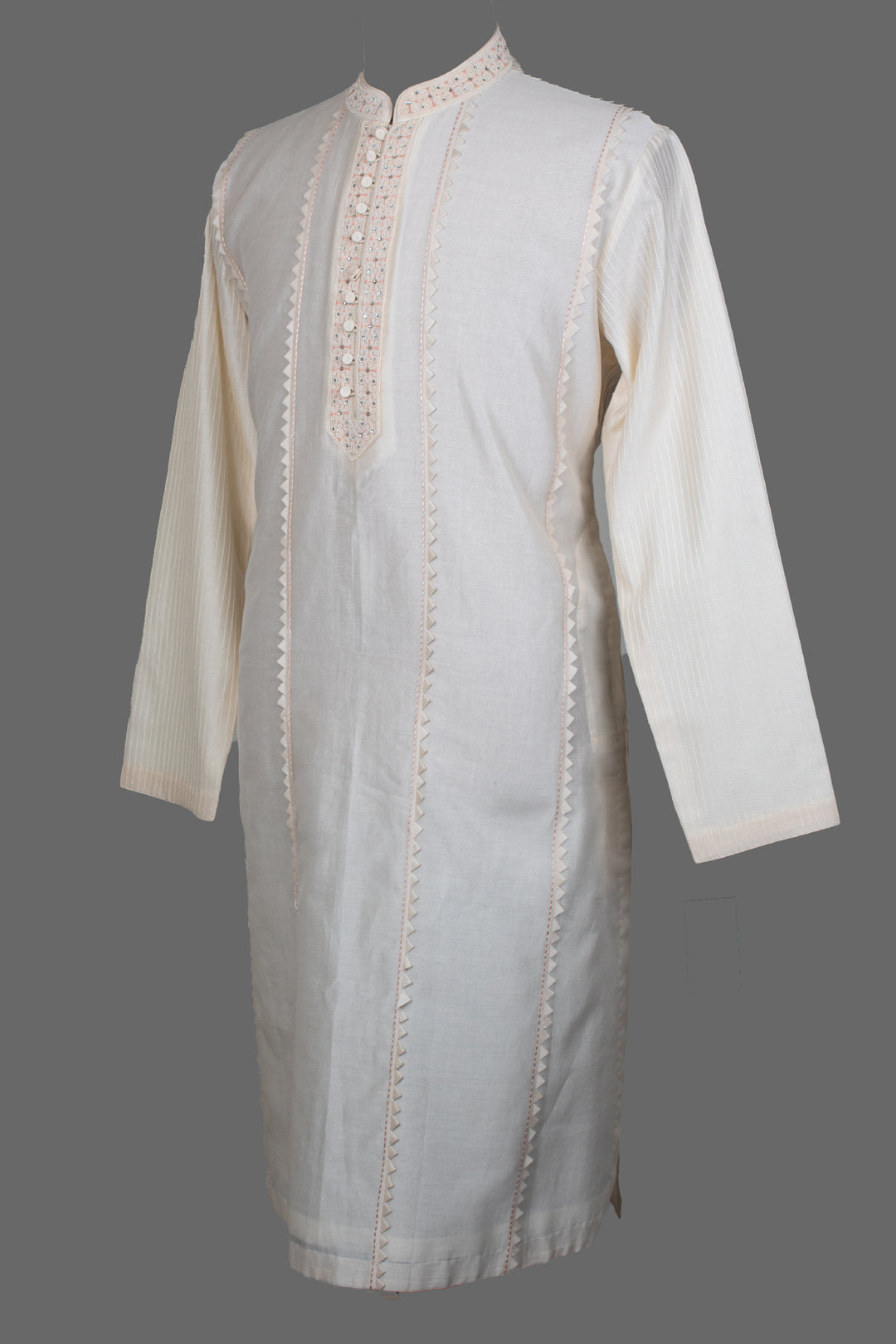 Off-White Chanderi Kurta for Men | Hand Embroidered Designer Kurta | Festive & Wedding Wear