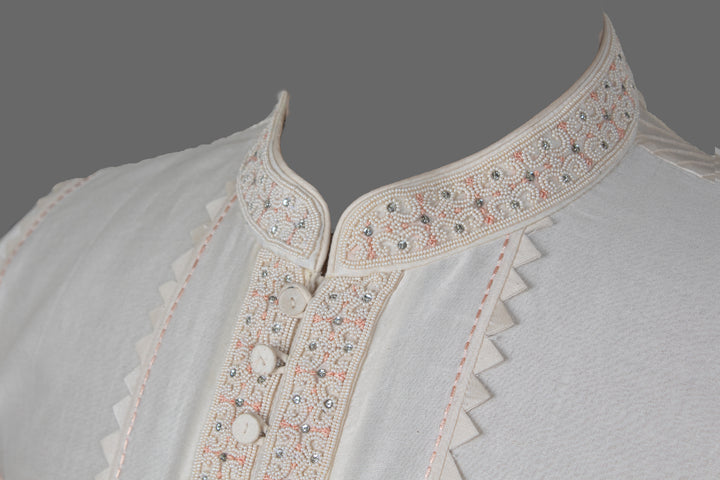 Off-White Chanderi Kurta for Men | Hand Embroidered Designer Kurta | Festive & Wedding Wear