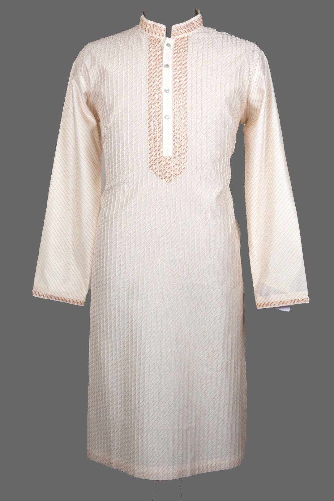 Off-White Chanderi Kurta for Men | Hand Embroidered Pintuck Kurta | Luxury Wedding & Festive Wear