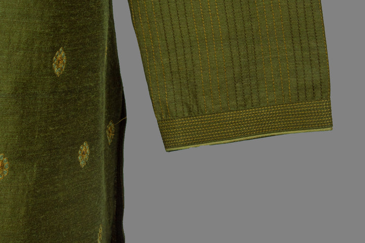 Green Matka Silk Kurta Set for Men | Hand & Machine Embroidered Designer Kurta with Pant & Churidar | Festive & Wedding Wear