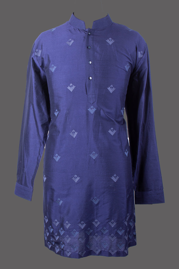 Navy Blue Silk Bandhgala Set for Men | Embroidered Designer Bandhgala with Kurta & Pant | Wedding & Festive Wear