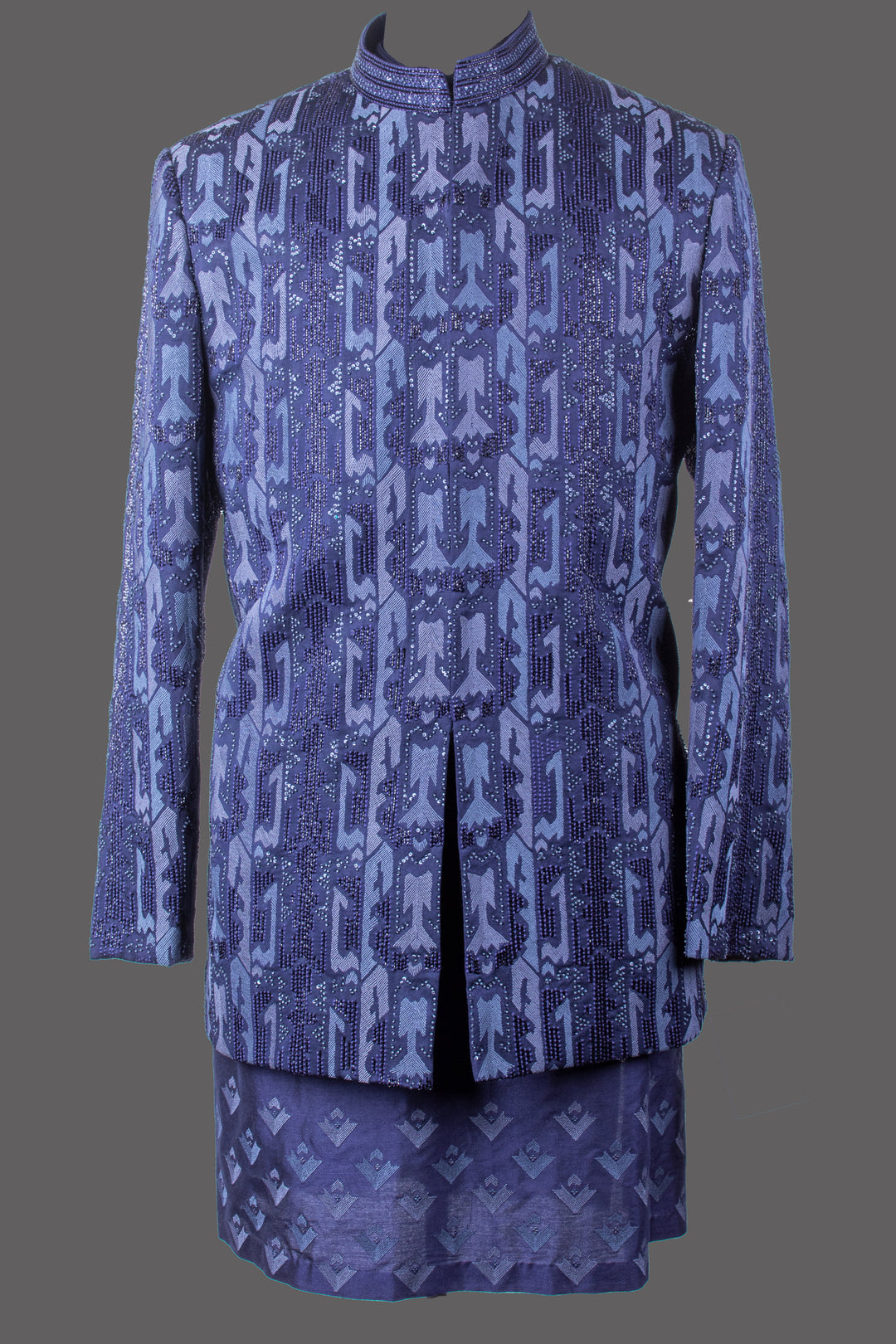 Navy Blue Silk Bandhgala Set for Men | Embroidered Designer Bandhgala with Kurta & Pant | Wedding & Festive Wear