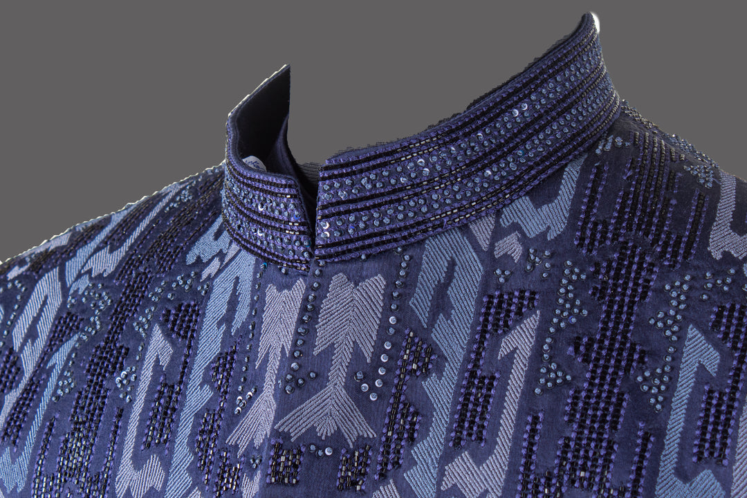 Navy Blue Silk Bandhgala Set for Men | Embroidered Designer Bandhgala with Kurta & Pant | Wedding & Festive Wear