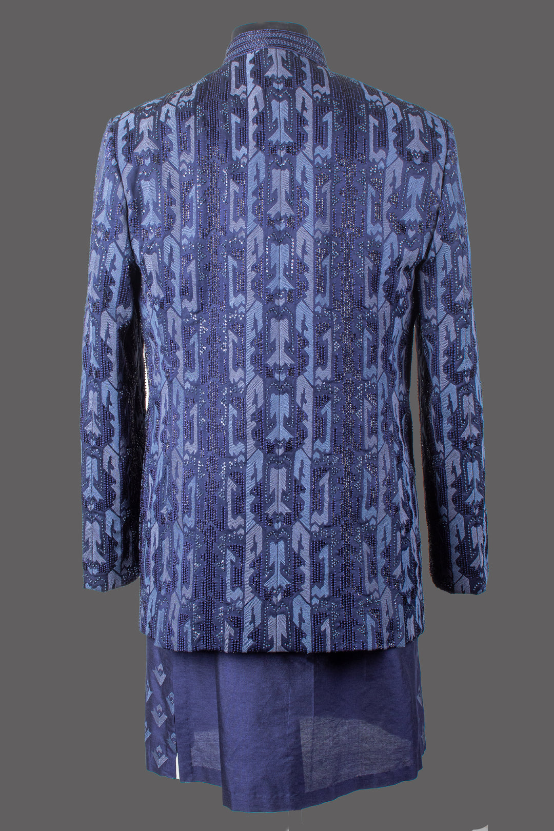 Navy Blue Silk Bandhgala Set for Men | Embroidered Designer Bandhgala with Kurta & Pant | Wedding & Festive Wear