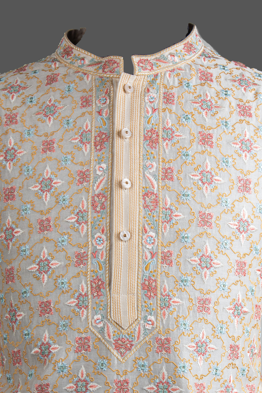 Cream Chanderi Kurta for Men | Machine Embroidered Designer Kurta | Premium Wedding & Festive Wear