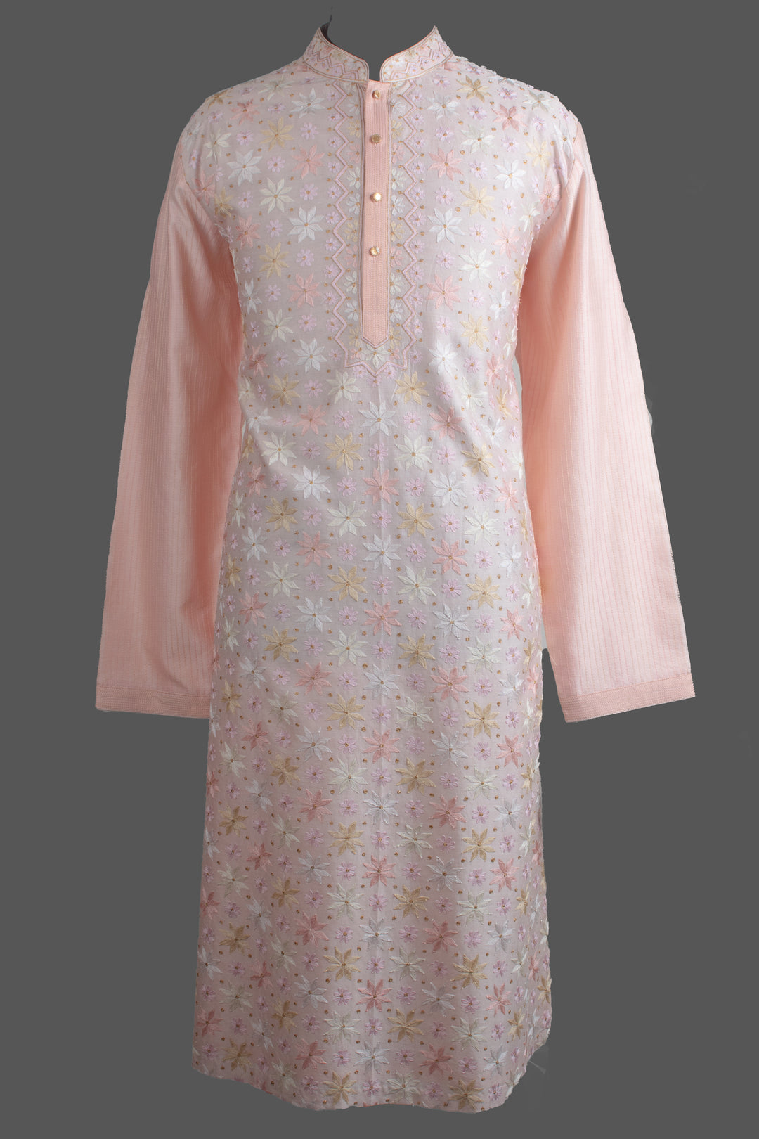 Pink Chanderi Kurta for Men | Aari Booti Embroidered Designer Kurta | Festive &amp; Wedding Wear