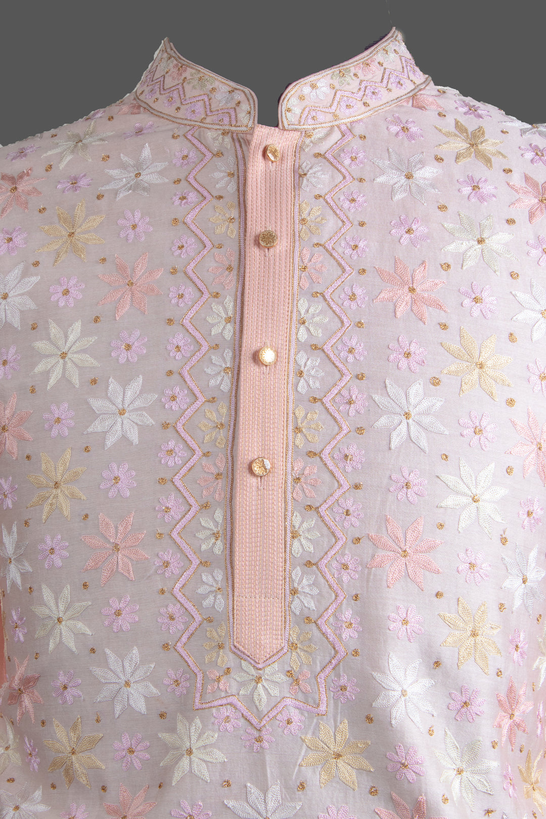 Pink Chanderi Kurta for Men | Aari Booti Embroidered Designer Kurta | Festive &amp; Wedding Wear