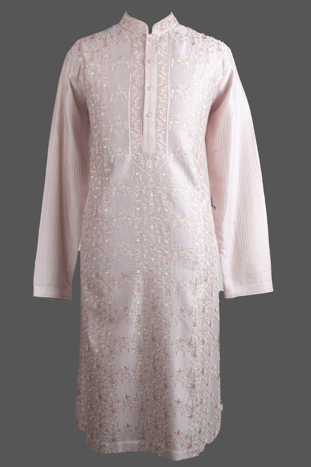 Pink Chanderi Kurta for Men | Aari Jaal Embroidered Designer Kurta | Luxury Wedding & Festive Wear