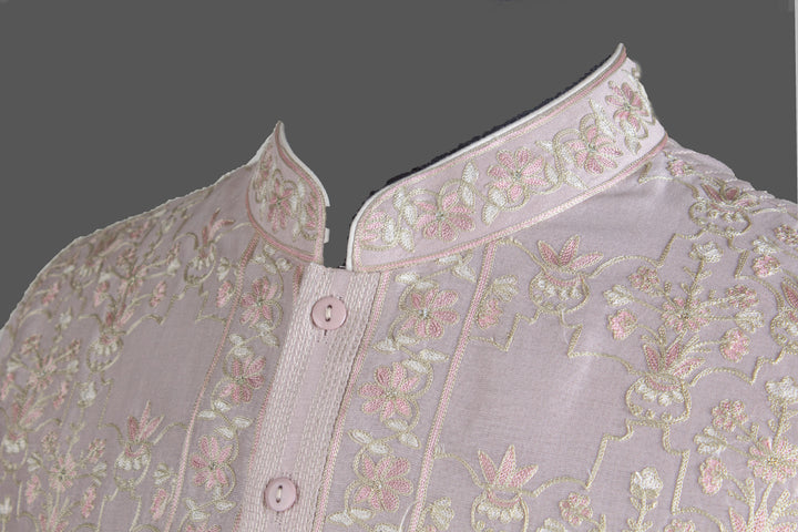 Pink Chanderi Kurta for Men | Aari Jaal Embroidered Designer Kurta | Luxury Wedding & Festive Wear