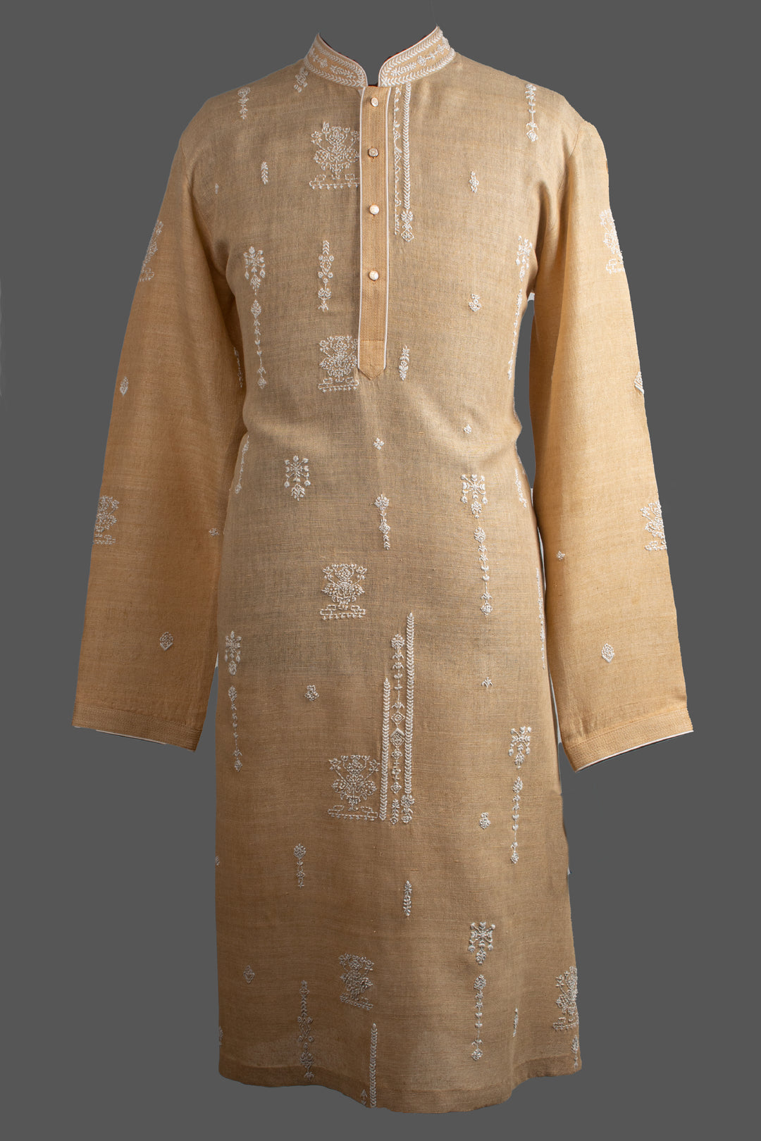 Beige Matka Silk Kurta for Men | Hand Embroidered Designer Kurta | Festive & Wedding Wear