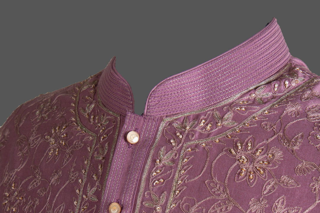 Onion Pink Chanderi Kurta for Men | Aari &amp; Hand Embroidered Designer Kurta | Festive &amp; Wedding Wear
