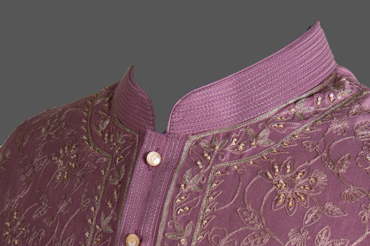 Onion Pink Chanderi Kurta for Men | Aari &amp; Hand Embroidered Designer Kurta | Festive &amp; Wedding Wear