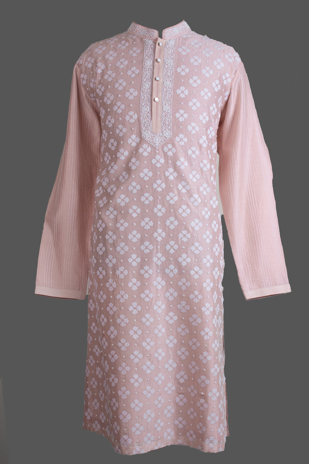 Pink Chanderi Kurta for Men | Patch &amp; Moti Work Designer Kurta | Premium Festive &amp; Wedding Wear