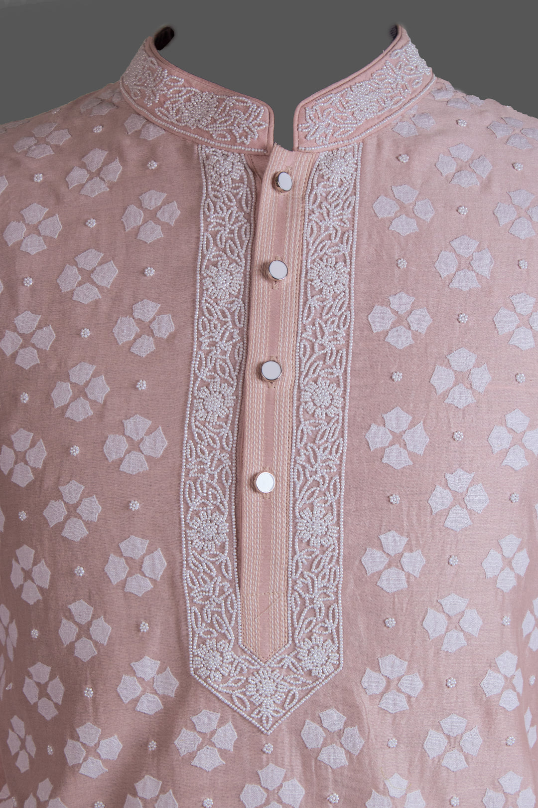 Pink Chanderi Kurta for Men | Patch &amp; Moti Work Designer Kurta | Premium Festive &amp; Wedding Wear