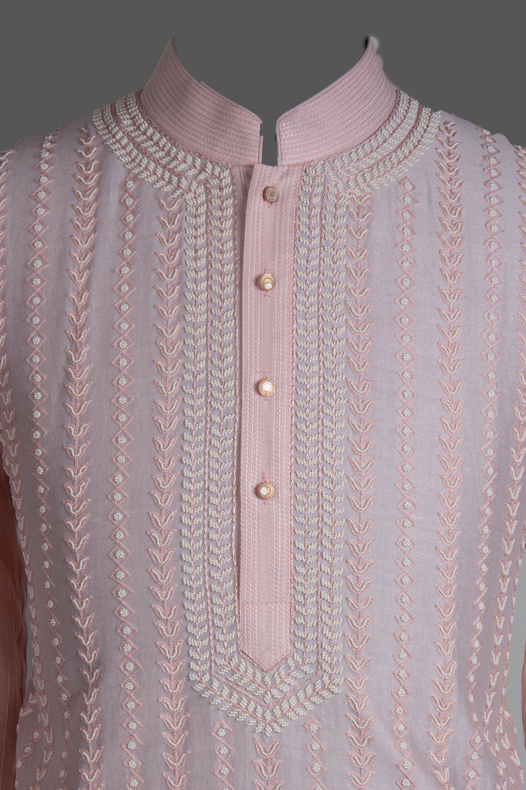 Pink Chanderi Kurta for Men | Aari &amp; Hand Embroidered Designer Kurta | Festive &amp; Wedding Wear