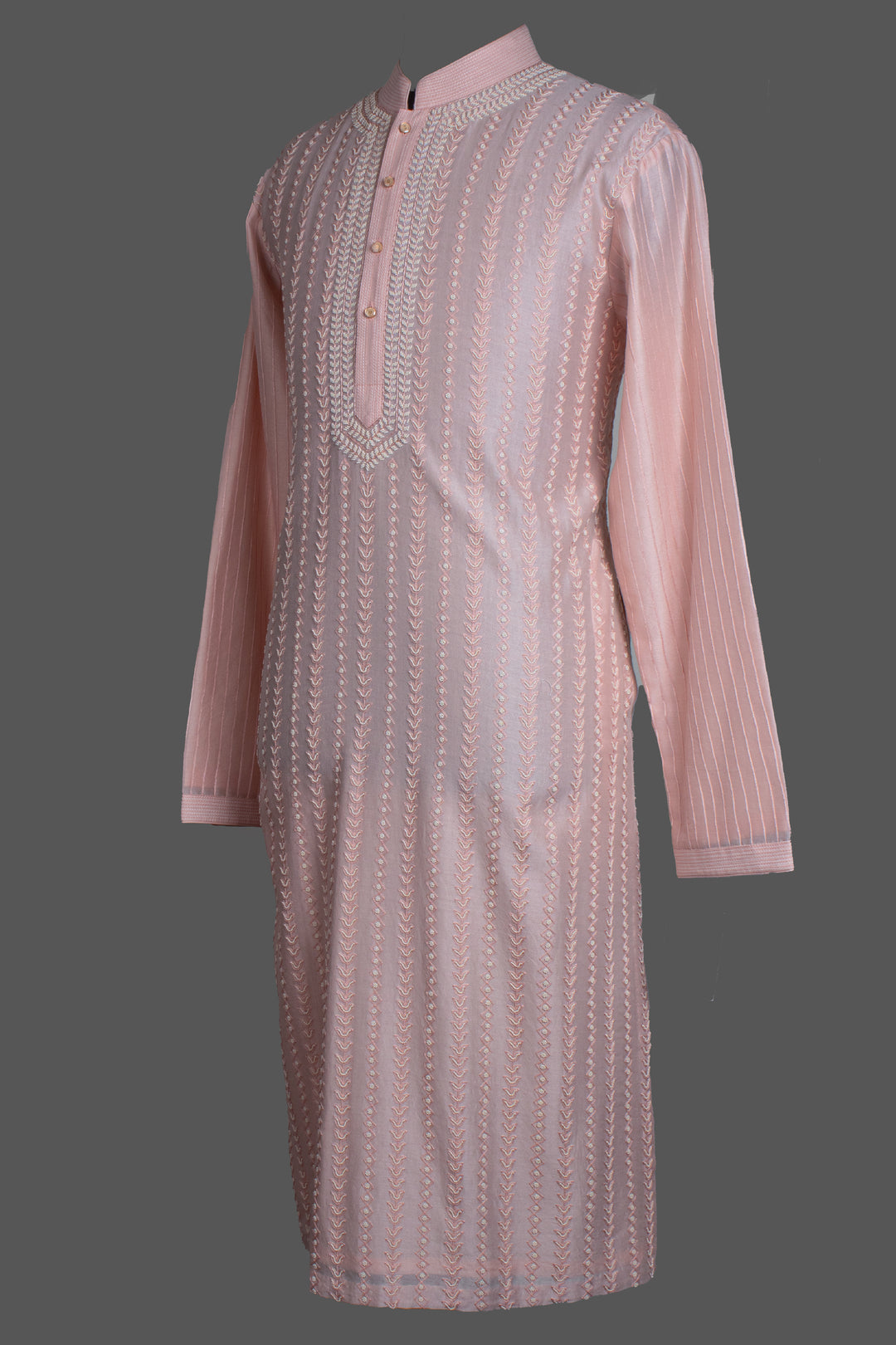 Pink Chanderi Kurta for Men | Aari &amp; Hand Embroidered Designer Kurta | Festive &amp; Wedding Wear