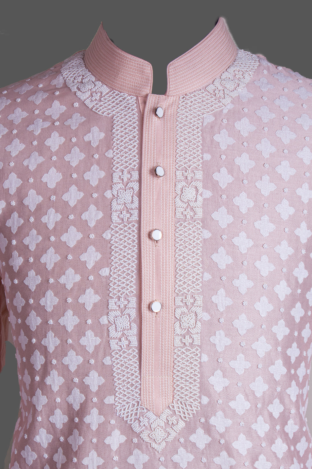 Pink Chanderi Kurta for Men | Patch & Hand Embroidered Designer Kurta | Wedding & Festive Wear