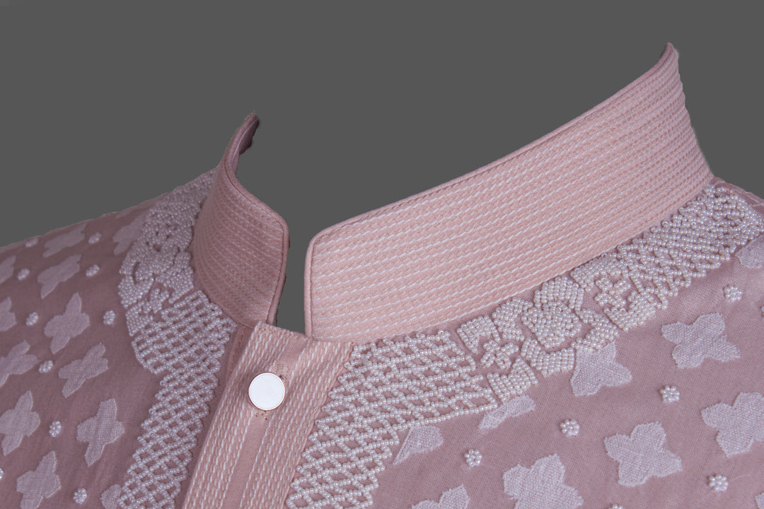 Pink Chanderi Kurta for Men | Patch & Hand Embroidered Designer Kurta | Wedding & Festive Wear