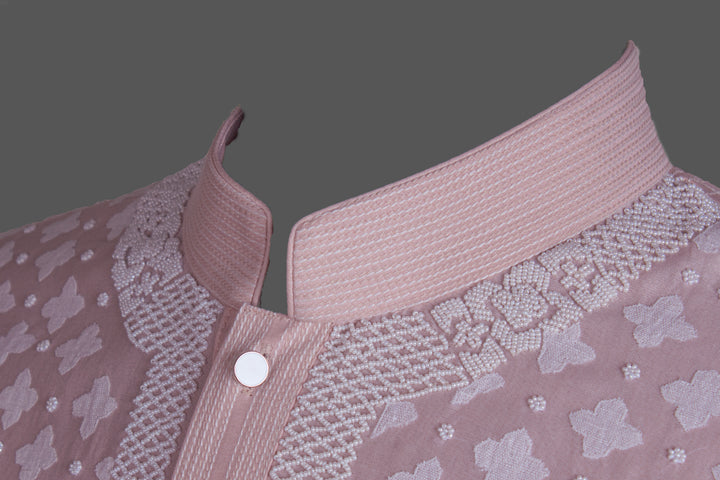 Pink Chanderi Kurta for Men | Patch & Hand Embroidered Designer Kurta | Wedding & Festive Wear