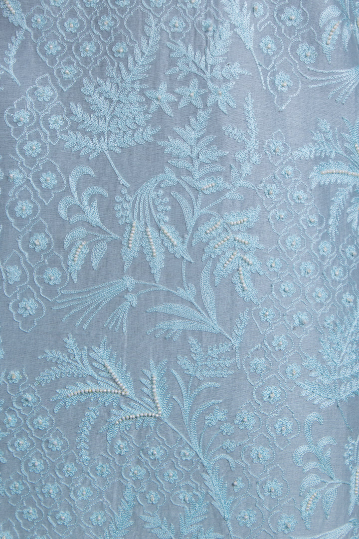 Sky Blue Chanderi Kurta for Men | Aari &amp; Hand Embroidered Designer Kurta | Premium Festive &amp; Wedding Wear