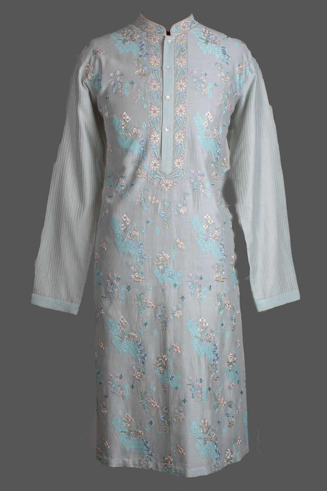 Aqua Chanderi Kurta for Men | Machine Embroidered Designer Kurta | Premium Festive &amp; Wedding Wear