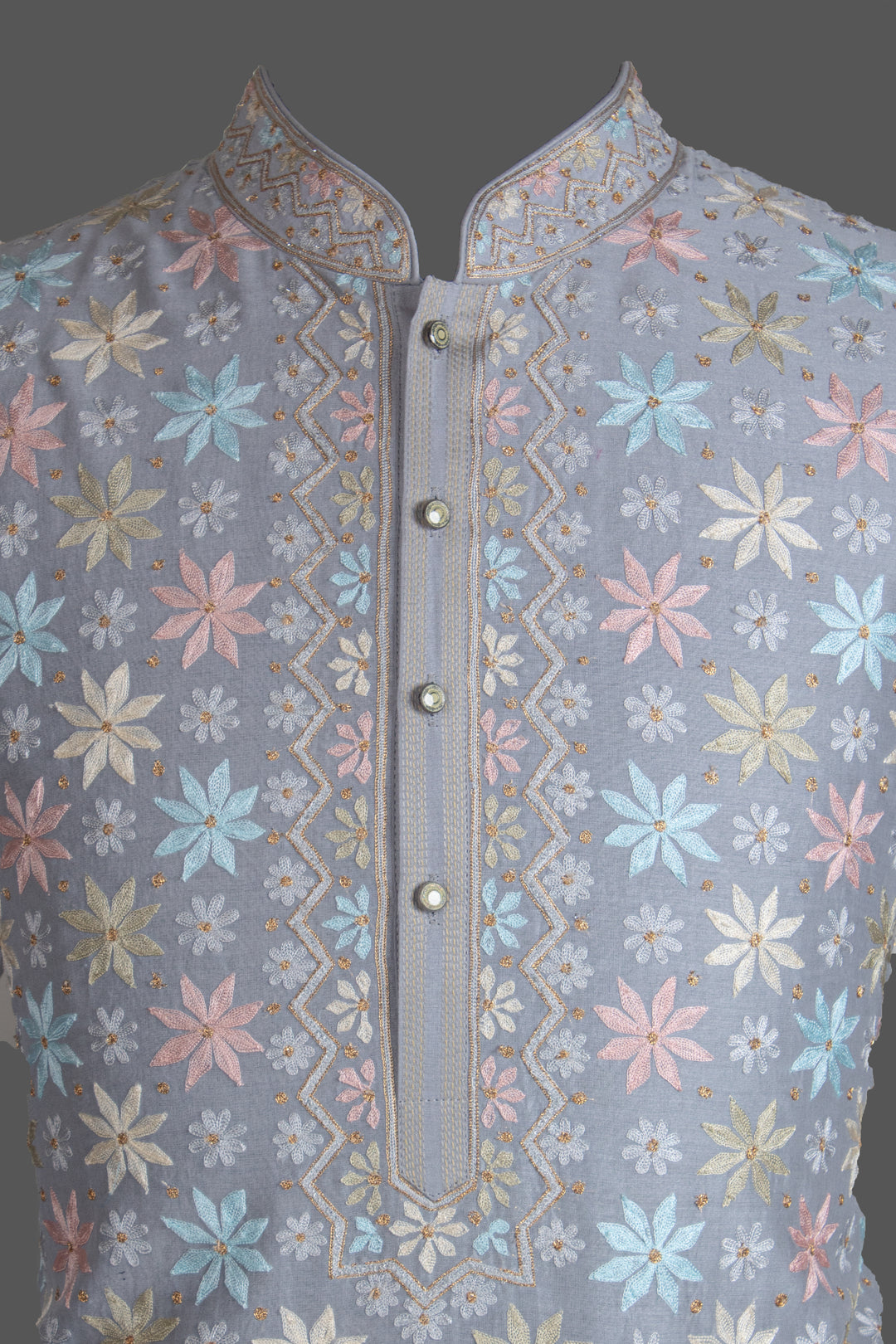 Grey Chanderi Kurta for Men | Aari Booti Embroidered Designer Kurta | Premium Wedding & Festive Wear
