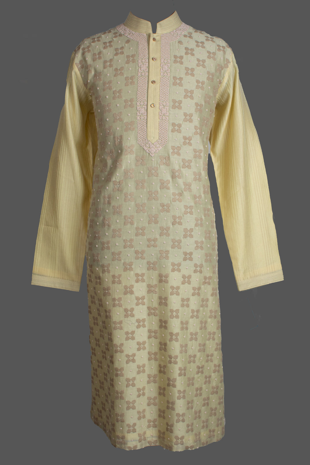 Lemon Yellow Chanderi Kurta for Men | Patch &amp; Moti Work Designer Kurta | Festive &amp; Wedding Wear