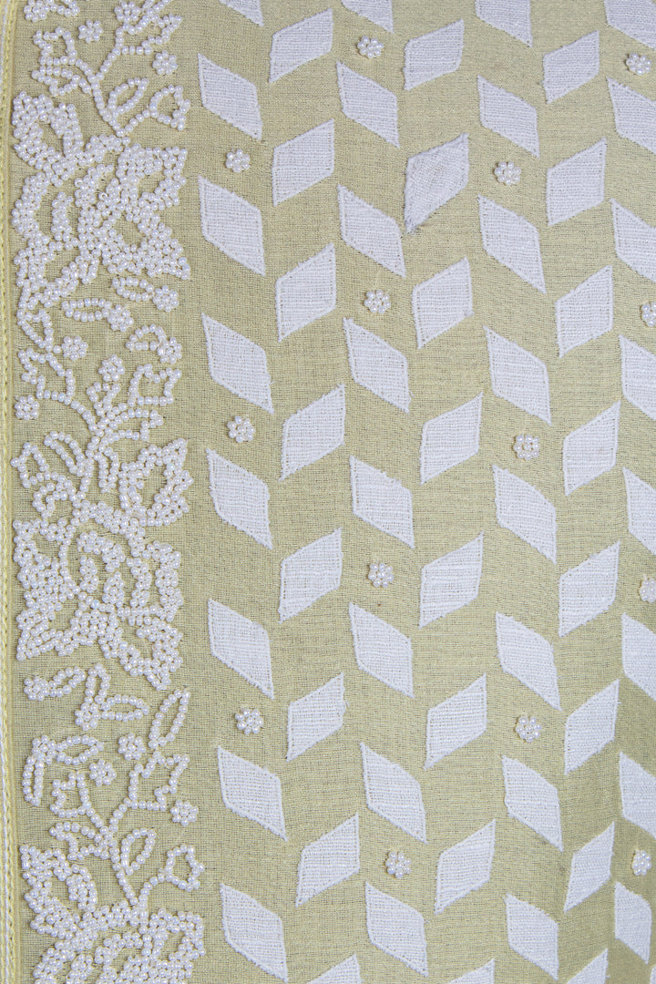 Light Yellow Chanderi Kurta for Men | Patch &amp; Moti Work Designer Kurta | Luxury Festive &amp; Wedding Wear