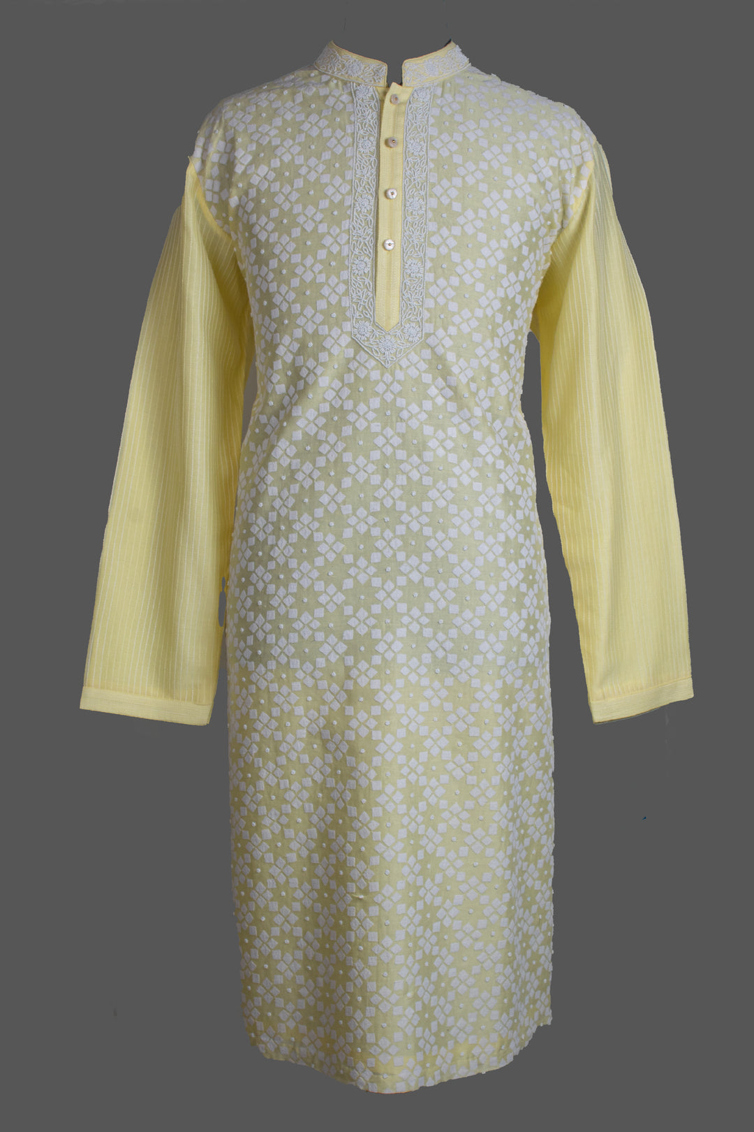 Light Yellow Chanderi Kurta for Men | Patch & Moti Work Designer Kurta | Premium Festive & Wedding Wear